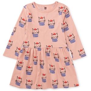 Tea Collection long sleeve skirted dress with French cats